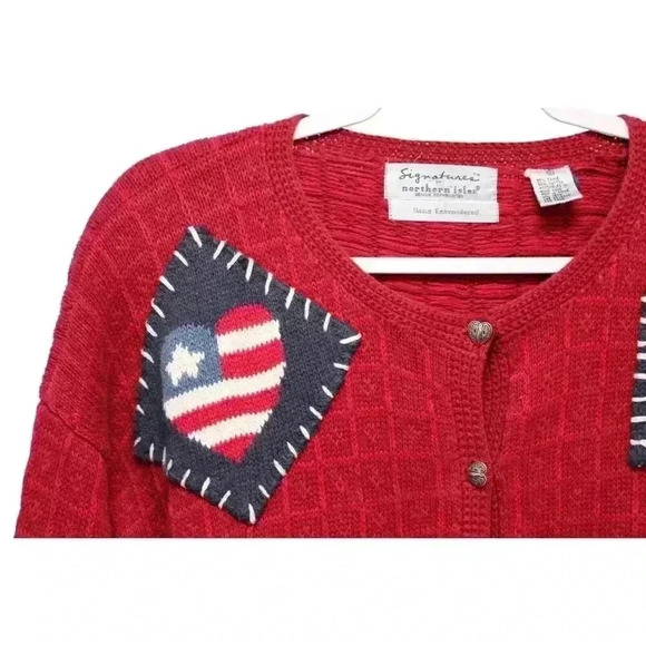 Vintage 90s Hand Embroidered Cardigan Sweater Size Large Ramie Cotton Grandma - Picture 6 of 12